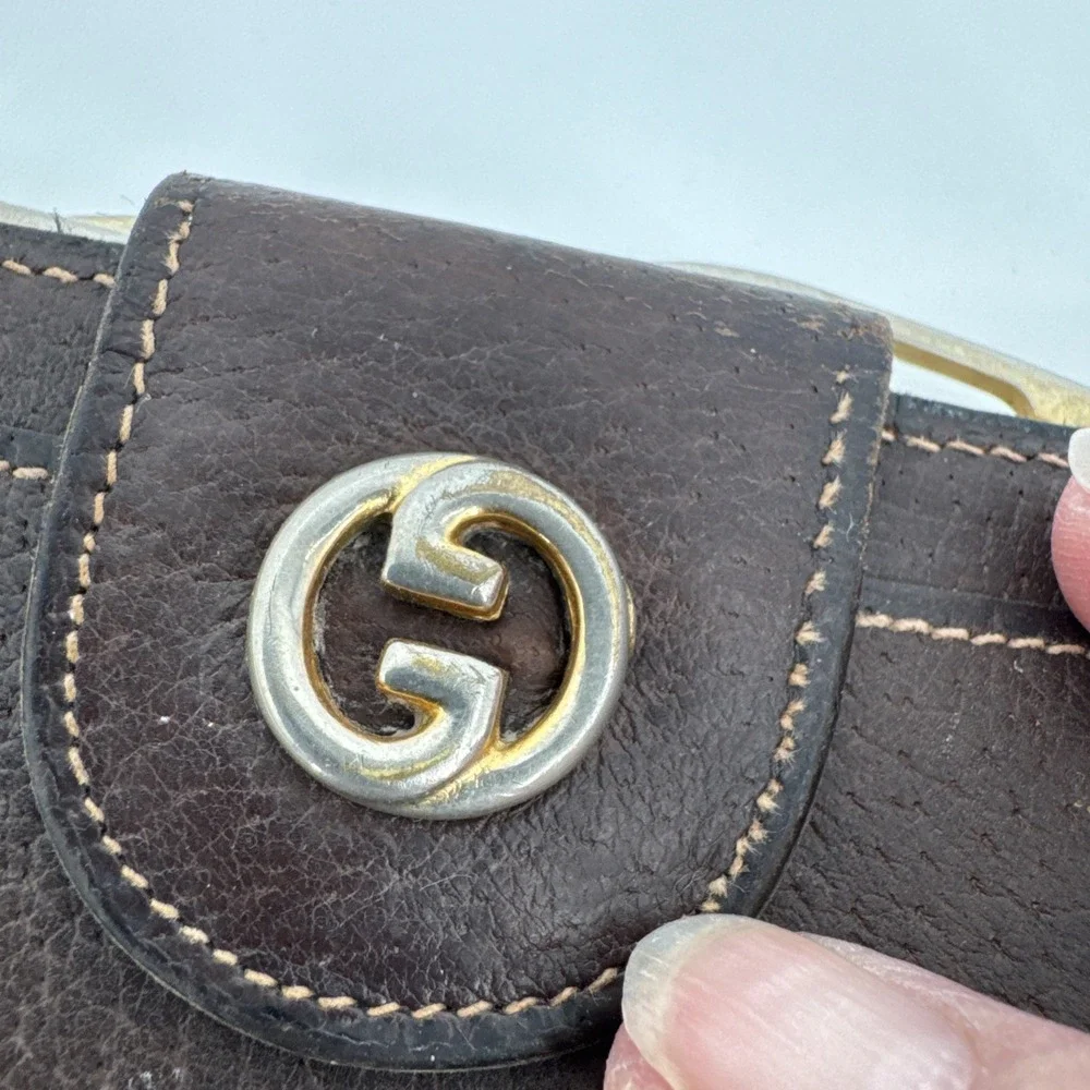 Gucci Vintage Interlocking bi-fold wallet Change Purse Brown leather Made Italy